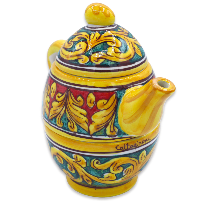 Théière trois pièces en céramique de Caltagirone, hauteur environ 20 cm. Décoration baroque - 