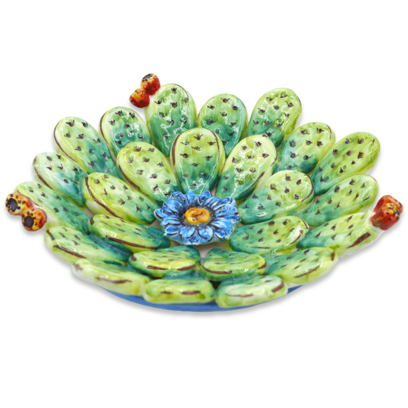 Empty pocket bowl in fine Caltagirone ceramic, prickly pear blade, Ø 20 cm Mod PUR - 
