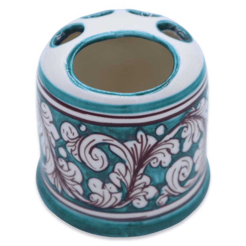 Zahnbürsten- und Zahnpastahalter aus Caltagirone-Keramik, wählbares Dekor, H 11 und Ø ca. 10 cm, Mod CAN - 