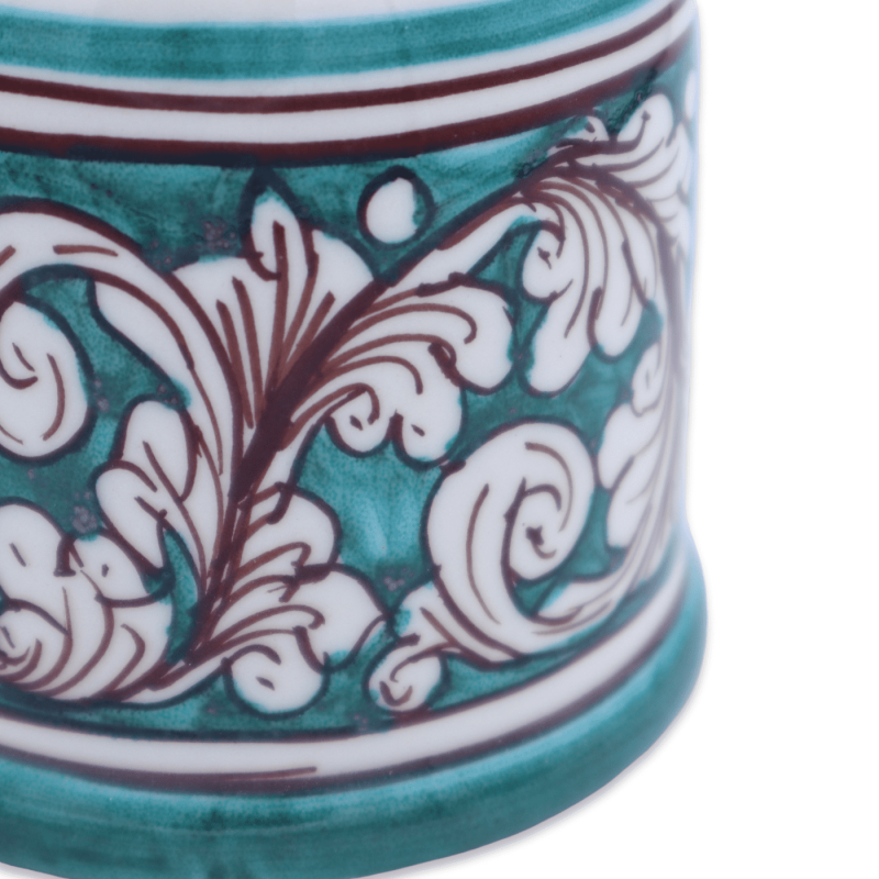 Zahnbürsten- und Zahnpastahalter aus Caltagirone-Keramik, wählbares Dekor, H 11 und Ø ca. 10 cm, Mod CAN - 