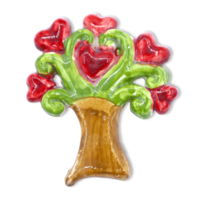 Íman de cerâmica em forma de Árvore da Vida com corações - A 7cm x L 7cm aprox. (1pc) decoração e cor das casulas - 