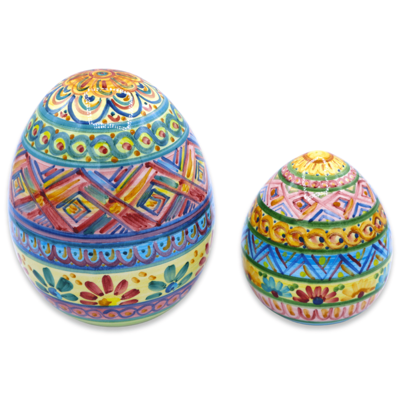 Egg with multicolored decoration in Caltagirone ceramic, two selectable sizes, (1pc) Mod. FL - 