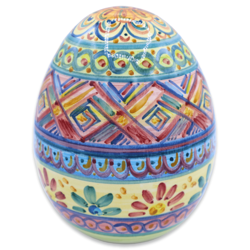 Ei mit mehrfarbigem Dekor aus Caltagirone-Keramik, zwei wählbare Größen, (1 Stück) Mod. FL -  2