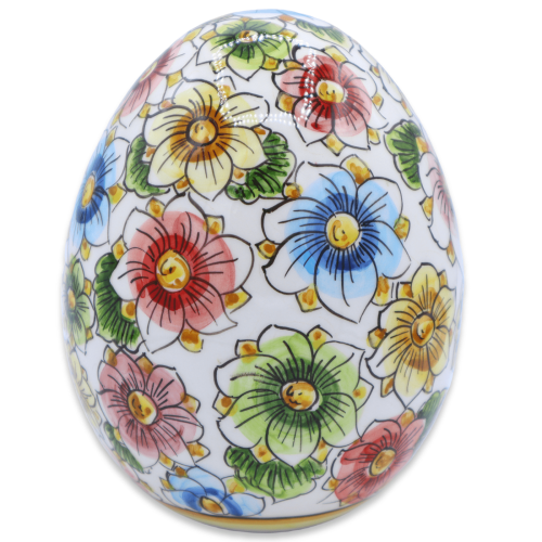 Ei aus Caltagirone-Keramik, verziert mit bunten Blumen, ca. 18 cm hoch. FL-Modell - 