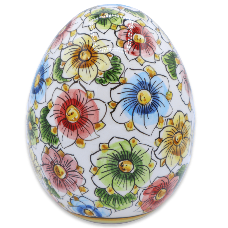 Uovo in ceramica di Caltagirone h 22 cm ca. decorato con Fiori multicolore Mod. FL - 