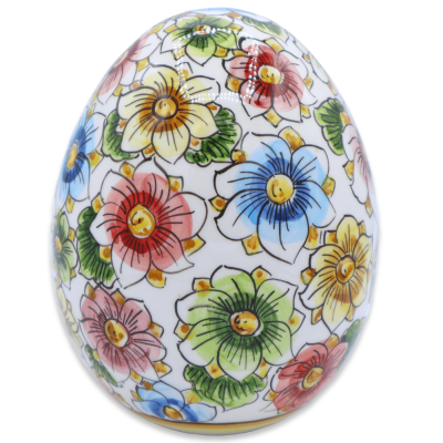 Uovo in ceramica di Caltagirone h 22 cm ca. decorato con Fiori multicolore Mod. FL - 