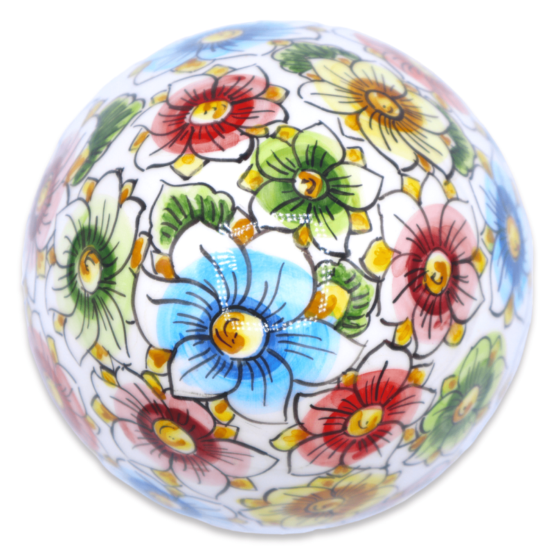 Ceramic ei Caltagirone, gedecoreerd met verkleurde bloemen, 18 cm approx. Mod - 