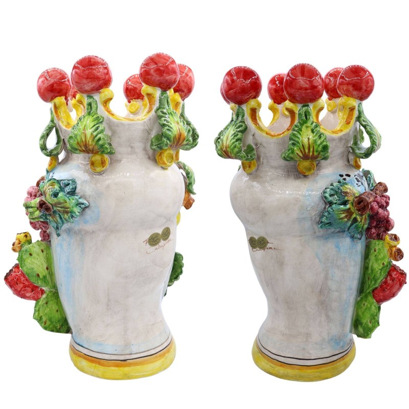 Pareja de Cabezas de Moro de Caltagirone con Modelo de Fruta, 40 cm de altura - 