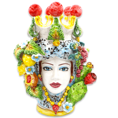 Coppia di Teste di Moro Caltagirone Modello con Frutta h 40 cm -  2