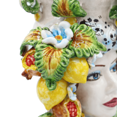 Pair of Caltagirone Moor's Heads with Fruit Model, 40 cm high - 