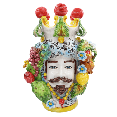 Coppia di Teste di Moro Caltagirone Modello con Frutta h 40 cm - 