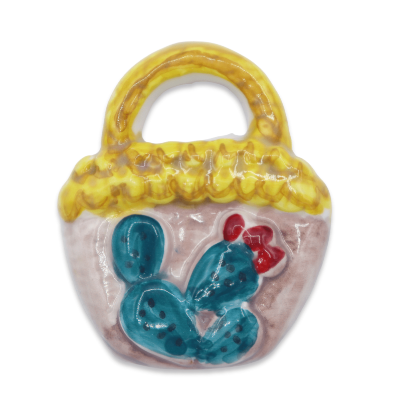 Keramikmagnet in Form eines sizilianischen Coffa, Kaseldekoration und -farbe, ca. H 6 cm x B 5 cm. (1 Stück) CAN-Mod - 