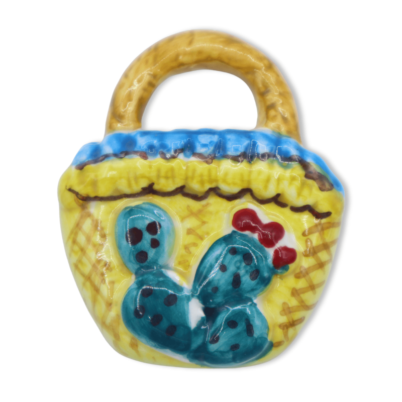 Keramikmagnet in Form eines sizilianischen Coffa, Kaseldekoration und -farbe, ca. H 6 cm x B 5 cm. (1 Stück) CAN-Mod - 