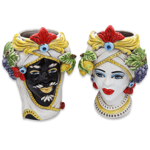 Testa di Moro Caltagirone com friso e aplicações de limões e uvas, h 28cm aprox. (1pc) Mod. RP - 