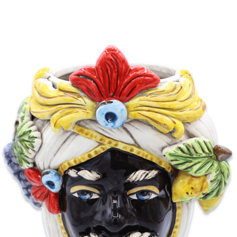 Testa di Moro Caltagirone con cenefa y aplicaciones de limones y uvas, h 28cm aprox. (1ud) Mod.RP - 
