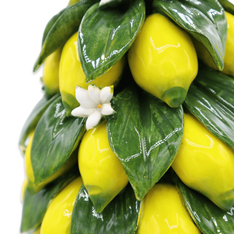Suporte Pirâmide de Limões em cerâmica fina, folhas e flores de flor de laranjeira, duas opções de tamanho (1 unidade) -