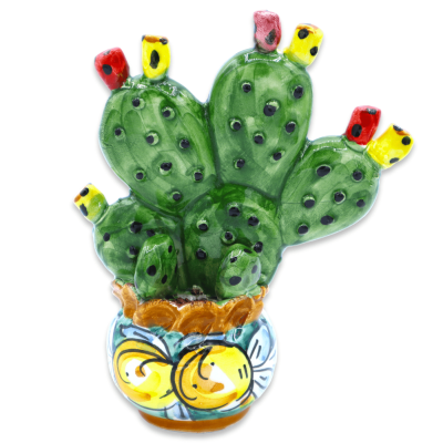 Vaso cachepot con pianta pala di ficodindia in ceramica Caltagirone - h 14 cm ca. (1Unità) con 3 opzioni colore - 