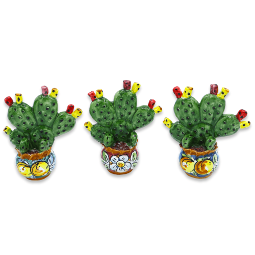Vaso com planta de figo da Índia em cerâmica Caltagirone, disponível em várias cores, h 14 cm aprox. mod FL - 