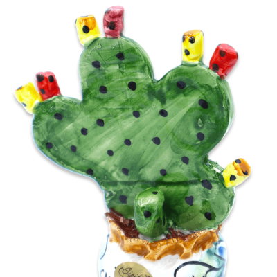 Vaso cachepot con pianta pala di ficodindia in ceramica Caltagirone - h 14 cm ca. (1Unità) con 3 opzioni colore - 