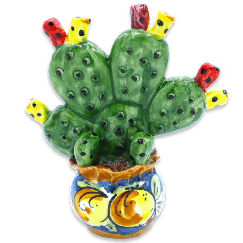 Vaso cachepot con pianta pala di ficodindia in ceramica Caltagirone - h 14 cm ca. (1Unità) con 3 opzioni colore -  2