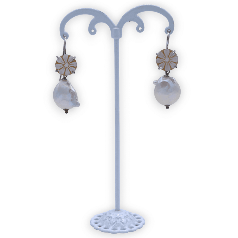 925 Silver lever earrings h 5 cm with Cameo and Scaramazze pearls - 