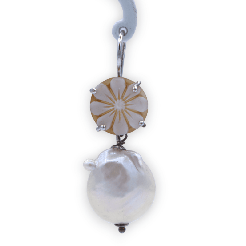 Hebelohrringe aus 925er Silber, Höhe 5 cm, mit Cameo- und Scaramazze-Perlen - 
