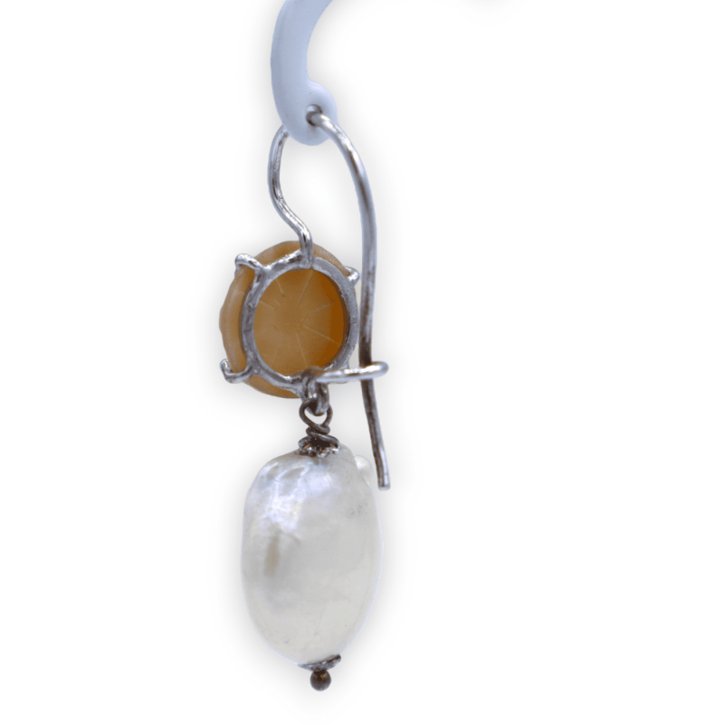 Brincos alavanca em prata 925 altura 5 cm com pérolas Cameo e Scaramaze - 