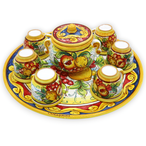 Coffee service for 6 people in Caltagirone ceramic, fruit and Barocco decoration, L 30 cm x h 12 cm approx. Mod TD - 