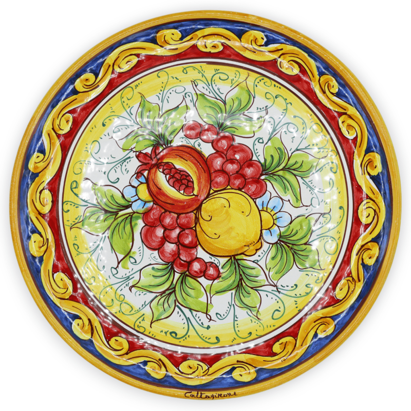 Service à café pour 6 personnes en céramique de Caltagirone, décor de fruits et ornementation baroque, L 30 cm x h 12 cm