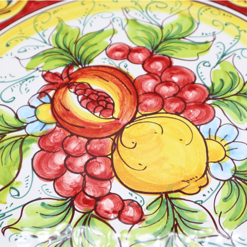 Servizio da caffè per 6 persone in ceramica Caltagirone, decoro frutta e ornato Barocco, L 30 x h 12 cm ca. - 