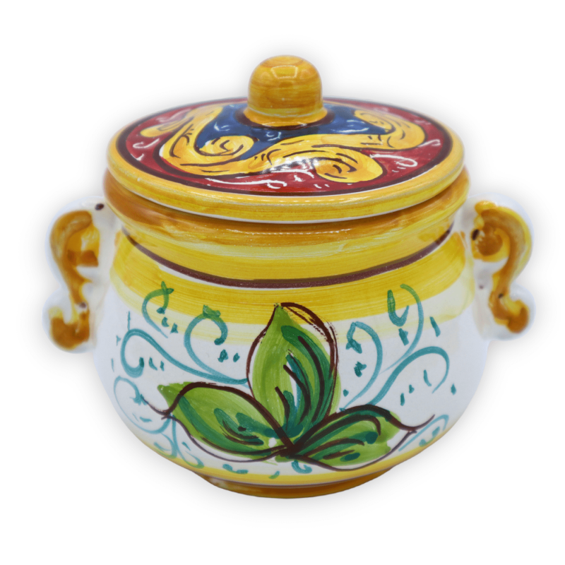 Service à café pour 6 personnes en céramique de Caltagirone, décor de fruits et ornementation baroque, L 30 cm x h 12 cm