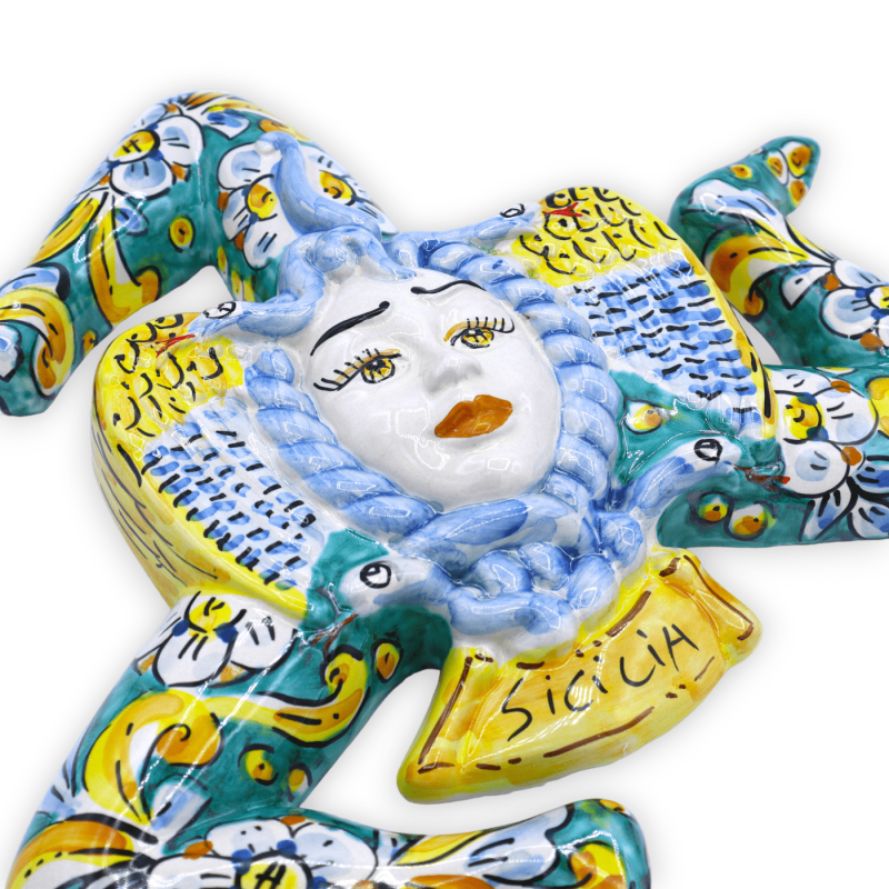 Trinacria aus Caltagirone-Keramik, Barock- und Blumendekor auf grünem Hintergrund, H 34 cm x 33 L ca. FL-Mod - 