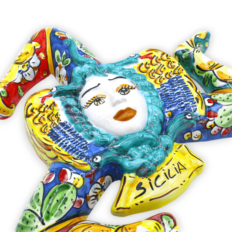 Trinacria ceramica Caltagirone, h 34 x 33 l cm ca. decoro ficodindia e limoni, fondo multicolore - 