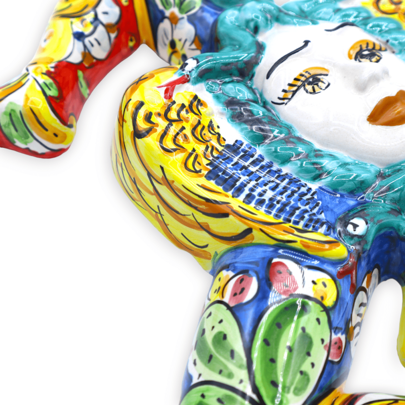 Trinacria ceramica Caltagirone, h 34 x 33 l cm ca. decoro ficodindia e limoni, fondo multicolore - 