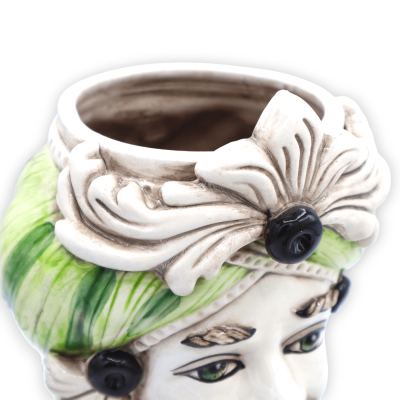 Caltagirone Moors hoofd met fries en tulband, groene achtergrond, h 28 cm ca. RP-mod - 