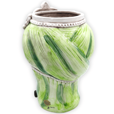 Caltagirone Moors hoofd met fries en tulband, groene achtergrond, h 28 cm ca. RP-mod - 