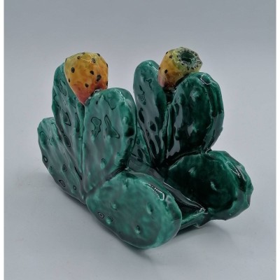 Porte-serviettes en céramique sicilienne en forme de feuille de figue de Barbarie - disponible en vert-de-gris ou bleu c