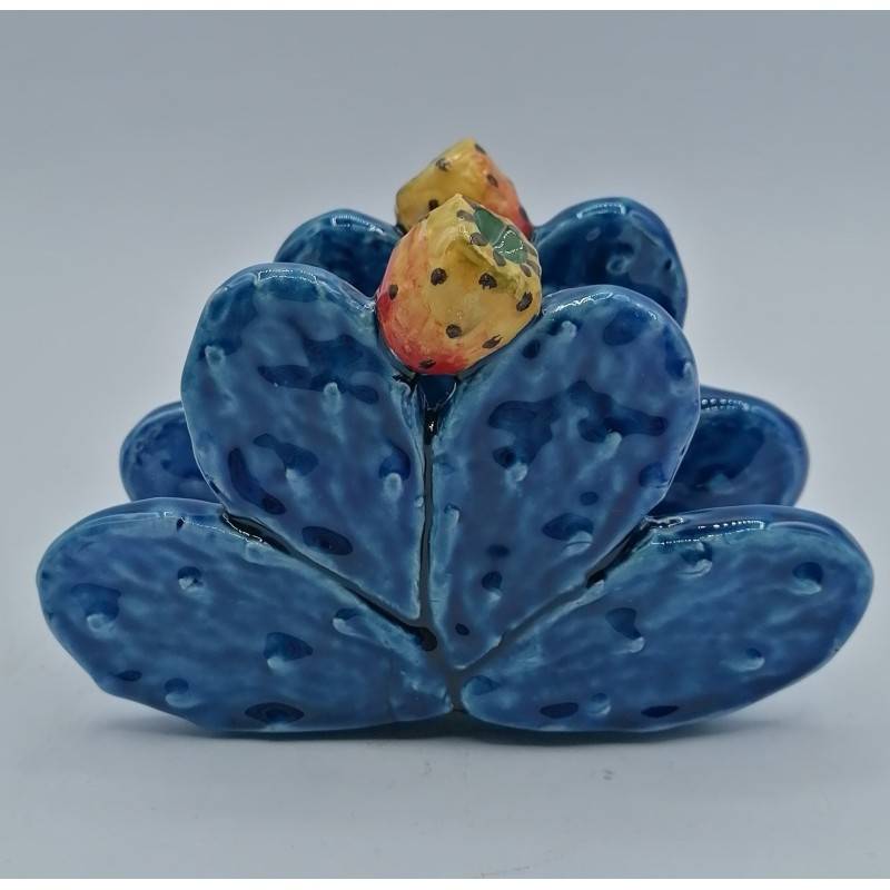Pale prickly pear napkin holder in Sicilian ceramic - available verdigris or cobalt blue - 