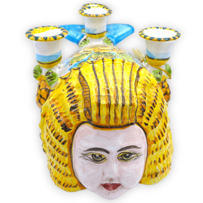 Reproductie Colapesce kandelaar in fijn Siciliaans keramiek, bloemendecoratie, 45 cm - 