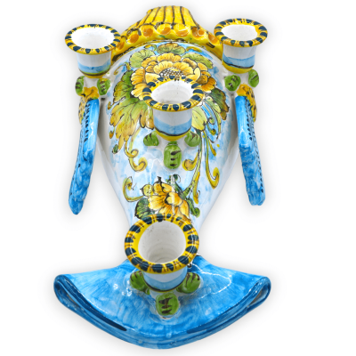 Reproducción de candelabro colapesce de fina cerámica siciliana, decoración floral, 45 cm - 