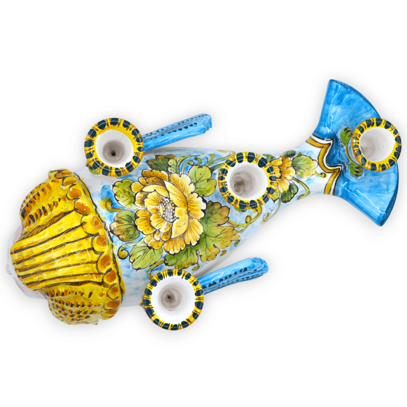 Reprodução Castiçal Colapesce em fina cerâmica siciliana, decoração floral, 45 cm - 
