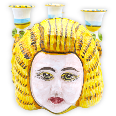 Reproductie Colapesce kandelaar in fijn Siciliaans keramiek, bloemendecoratie, 45 cm - 