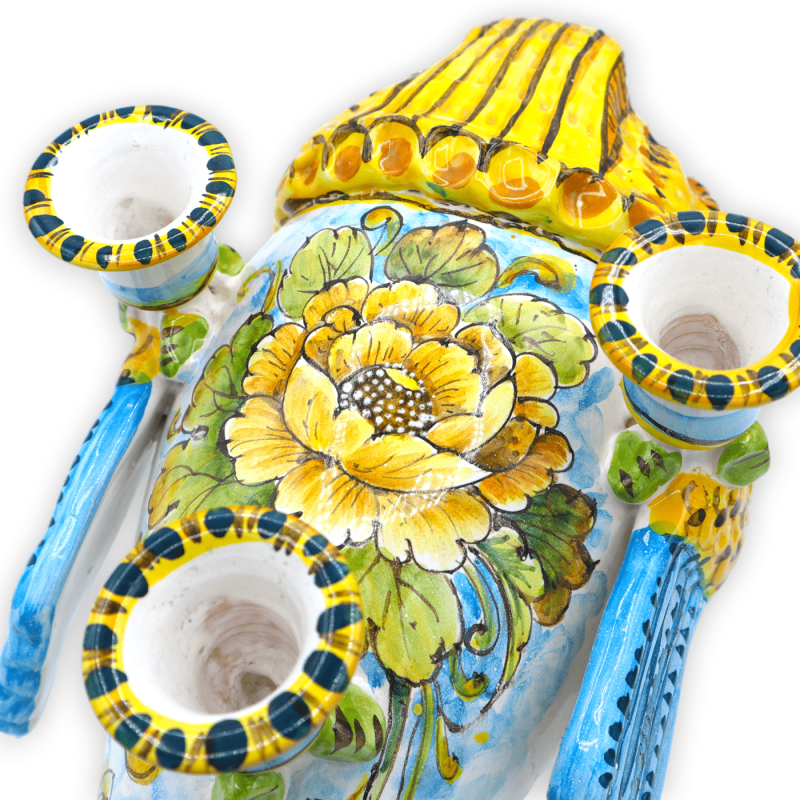 Reproducción de candelabro colapesce de fina cerámica siciliana, decoración floral, 45 cm - 