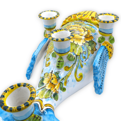 Reprodução Castiçal Colapesce em fina cerâmica siciliana, decoração floral, 45 cm - 