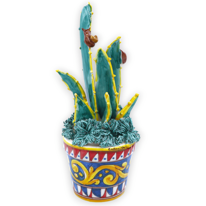 Caltagirone-Keramikvase mit Agave und Schnecken – H ca. 30 cm. Sizilianische Wagendekoration TYP 1 - 