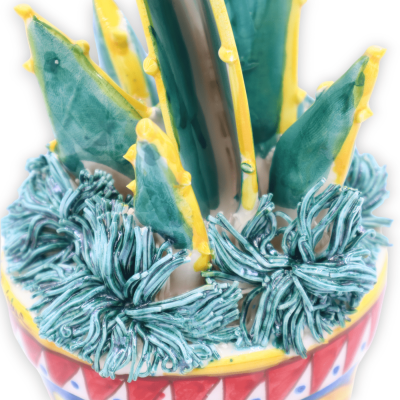 Caltagirone-Keramikvase mit Agave und Schnecken – H ca. 30 cm. Sizilianische Wagendekoration TYP 1 - 