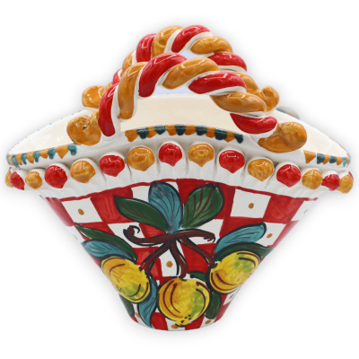 Coffa in fine Caltagirone ceramic with Sicilian cart decoration and lemons, L 26 cm x h 21 cm approx. - 