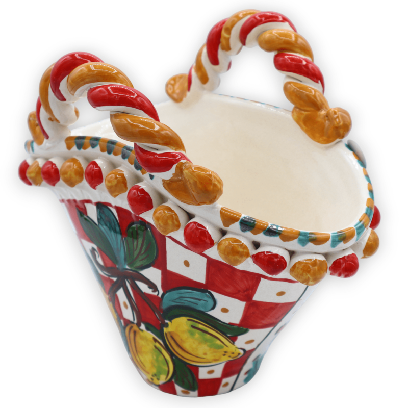 Coffa in fine Caltagirone ceramic with Sicilian cart decoration and lemons, L 26 cm x h 21 cm approx. - 