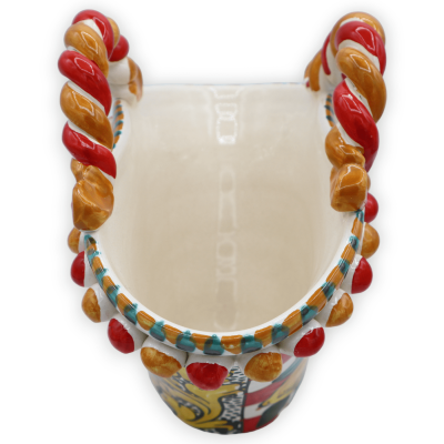 Coffa in pregiata ceramica Caltagirone con decoro carretto siciliano e limoni , L 26 cm x h 21 cm ca. - 
