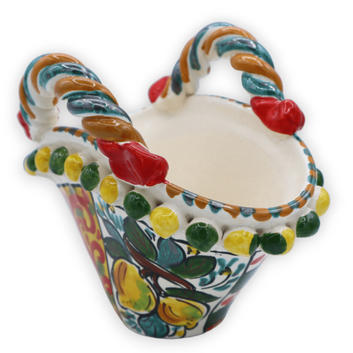 Caltagirone ceramic coffa, Sicilian cart decoration, lemon and prickly pear shovel, L 20 cm x h 17 cm approx. -  2